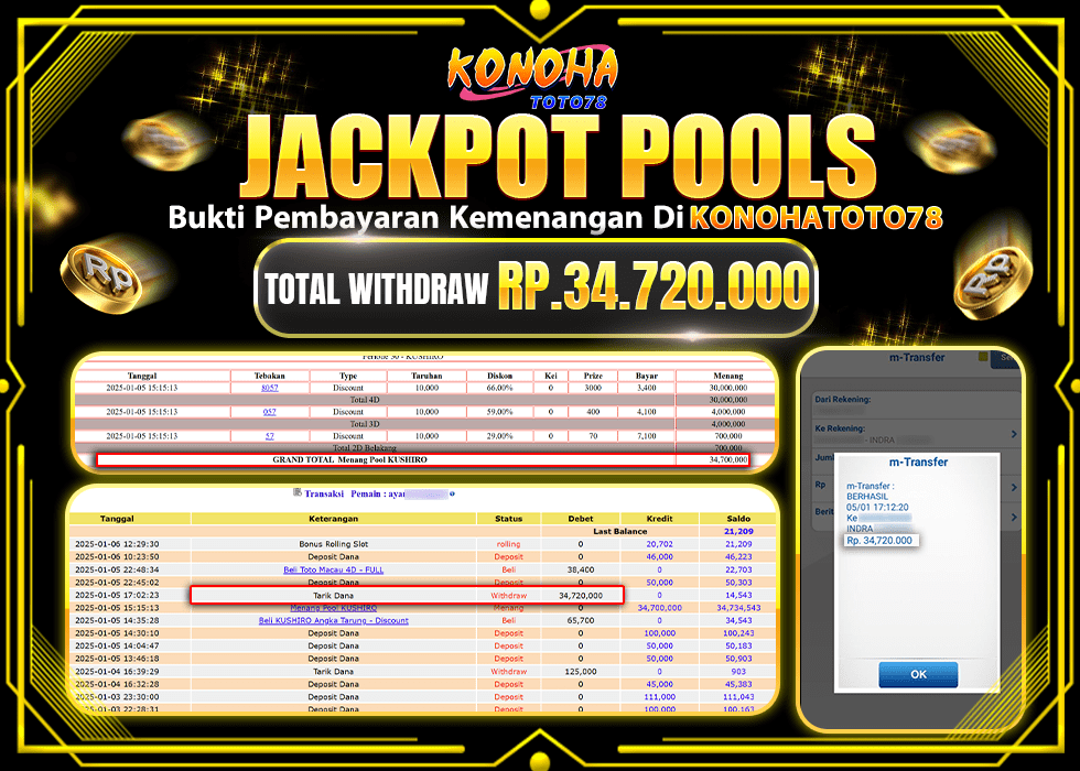 KONOHATOTO78 JACKPOT TOGEL KUSHIRO Rp.34.720.000.,- LUNAS