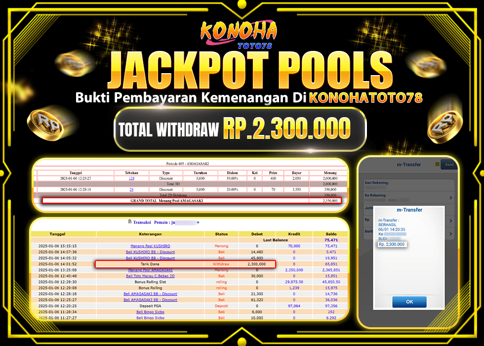 KONOHATOTO78 JACKPOT  TOGEL POOL AMAGASAKI  Rp.2.300.000.,- LUNAS